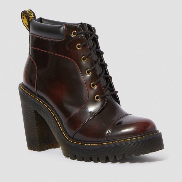Dr. Martens Shoes - Dr. Martens Women's Burgundy Patent Leather Platform Ankle Boots